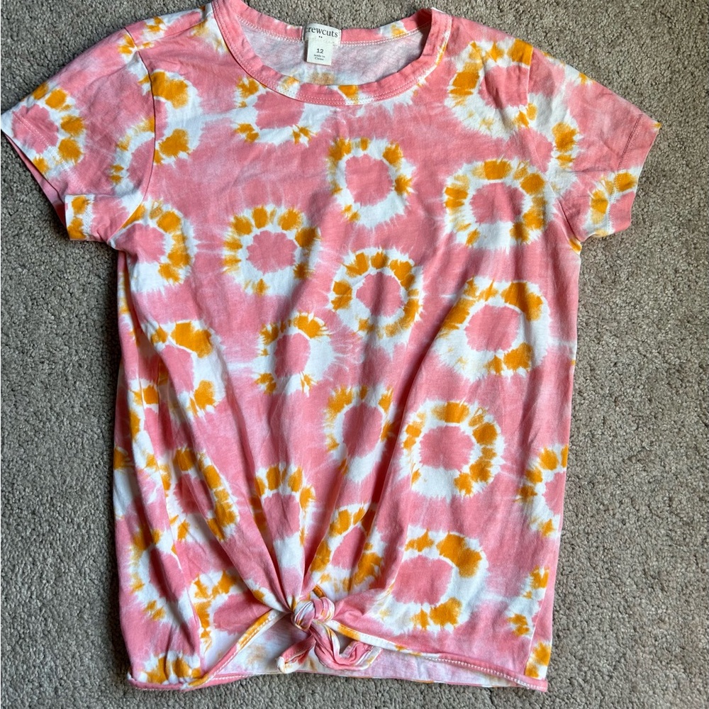 Crew cuts by J. Crew girls tie-dye crew neck tee shirt tie waist pink size 12